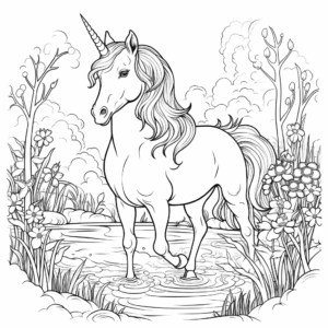 Dibujo de aventuras de unicornios en libertad para colorear