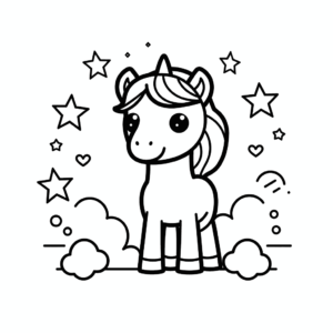 Dibujo de bonito caballo y estrellas para colorear