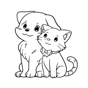 Dibujo de bonito perro y gato para colorear