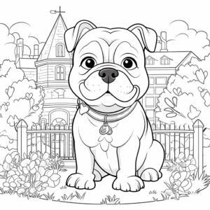 Dibujo de bulldog en el parque para colorear