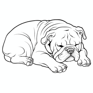 Dibujo de bulldog perro durmiendo para colorear