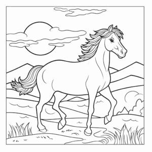 Dibujo de caballo al amanecer para colorear