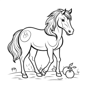 Dibujo de caballo comiendo manzanas para colorear