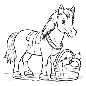 Dibujo de caballo con cesta de picnic para colorear