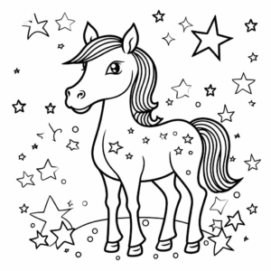 Dibujo de caballo con estrellas para colorear