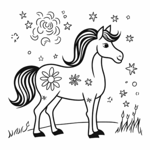 Dibujo de caballo con fuegos artificiales para colorear