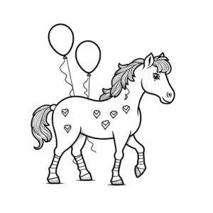 Dibujo de caballo con globo de cumpleaños para colorear