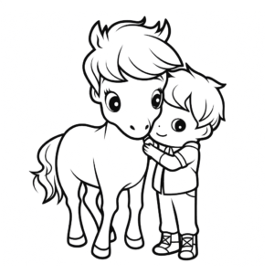 Dibujo de caballo con niño para colorear