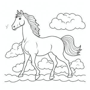 Dibujo de caballo con nubes para colorear