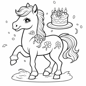 Dibujo de caballo de cumpleaños para colorear