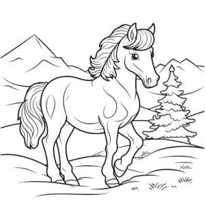 Dibujo de caballo en invierno para colorear