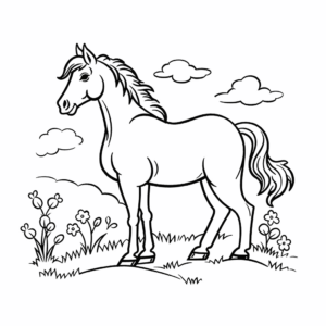 Dibujo de caballo en primavera para colorear