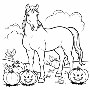 Dibujo de caballo y calabazas para colorear