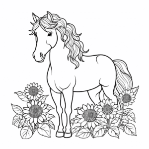 Dibujo de caballo y girasoles para colorear