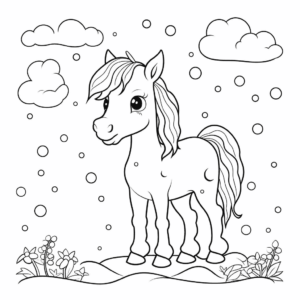 Dibujo de caballo y gotas de lluvia para colorear