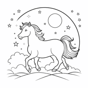 Dibujo de caballo y luna para colorear