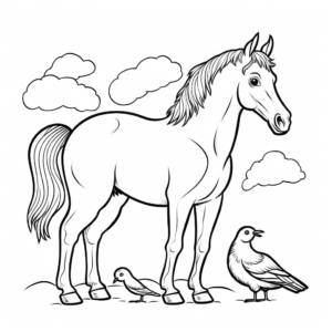 Dibujo de caballo y palomas para colorear