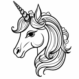 Dibujo de cabeza de unicornio imprimible para colorear