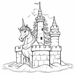 Dibujo de castillo de arena de unicornio para colorear