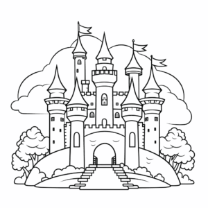 Dibujo de castillo de unicornios para colorear