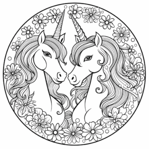 Dibujo de círculo de unicornios para imprimir para colorear