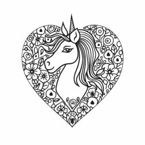 Dibujo de corazón de unicornio para colorear