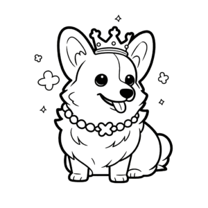 Dibujo de corgi y corona para colorear