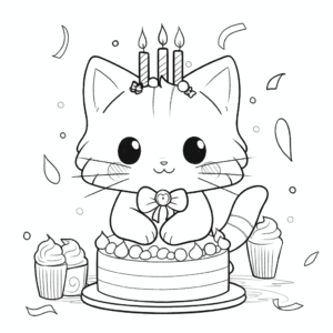 Dibujo de cumpleaños del gato para colorear