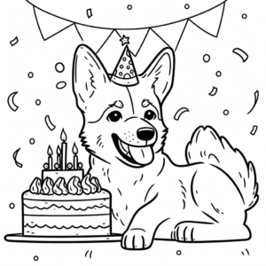 Dibujo de cumpleaños del perro para colorear