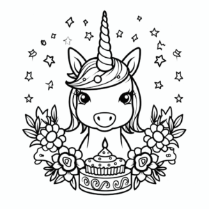 Dibujo de cumpleaños del unicornio para colorear