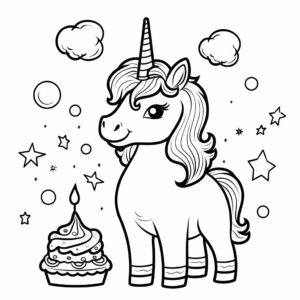 Dibujo de cumpleaños unicornio para colorear