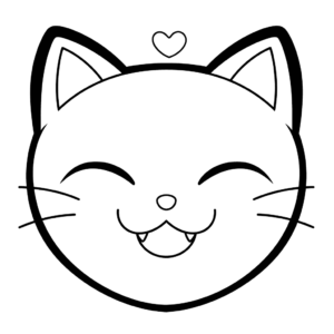 Dibujo de emoji de gato sonriente con corazón para colorear