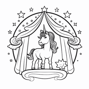 Dibujo de espectáculo de magia de unicornios para colorear