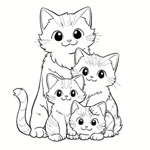 Dibujo de familia de gatos para colorear