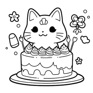 Dibujo de feliz cumpleaños gato para colorear