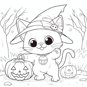 Dibujo de feliz halloween gato para colorear