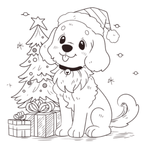 Dibujo de feliz navidad perro para colorear