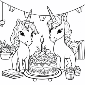 Dibujo de fiesta de cumpleaños unicornio para colorear