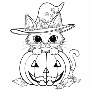 Dibujo de gato calabaza halloween para colorear