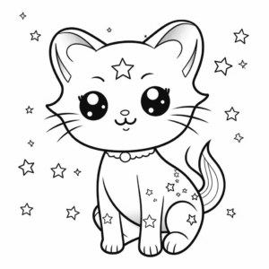 Dibujo de gato con estrellas para colorear