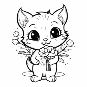 Dibujo de gato con flores para colorear