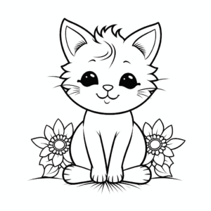 Dibujo de gato con girasoles para colorear