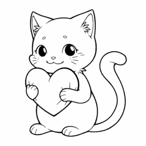 Dibujo de gato de san valentín con corazón para colorear