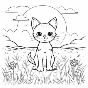 Dibujo de gato en el campo para colorear