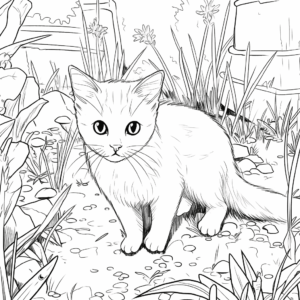 Dibujo de gato en el patio para colorear