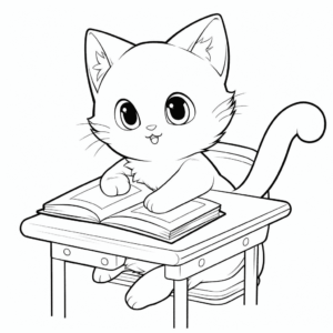 Dibujo de gato en la escuela para colorear