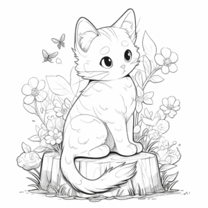 Dibujo de gato en la naturaleza para colorear