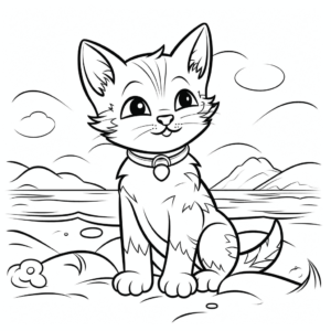 Dibujo de gato en la playa para colorear