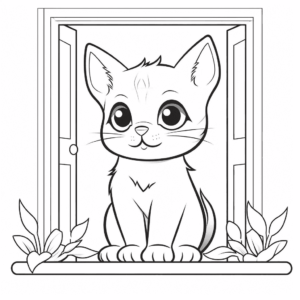 Dibujo de gato en la ventana para colorear