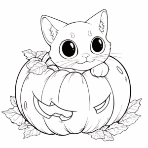 Dibujo de gato en una calabaza para colorear